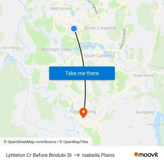 Lyttleton Cr Before Bindubi St to Isabella Plains map