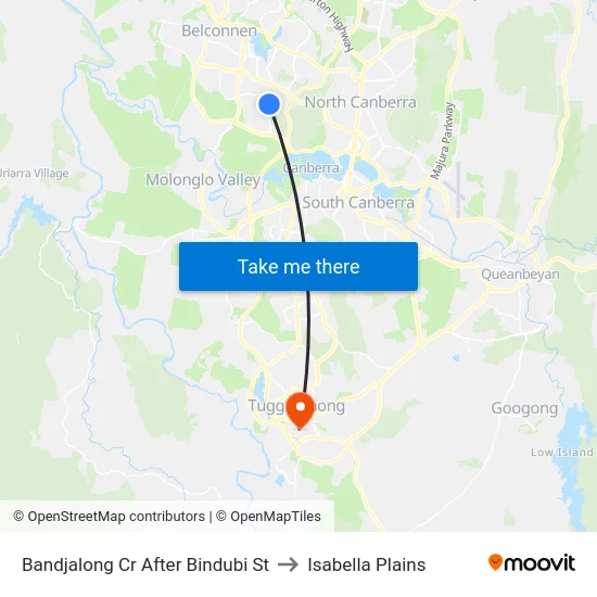 Bandjalong Cr After Bindubi St to Isabella Plains map