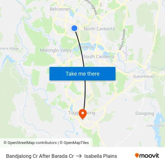 Bandjalong Cr After Barada Cr to Isabella Plains map
