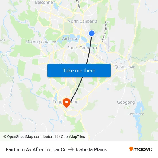 Fairbairn Av After Treloar Cr to Isabella Plains map