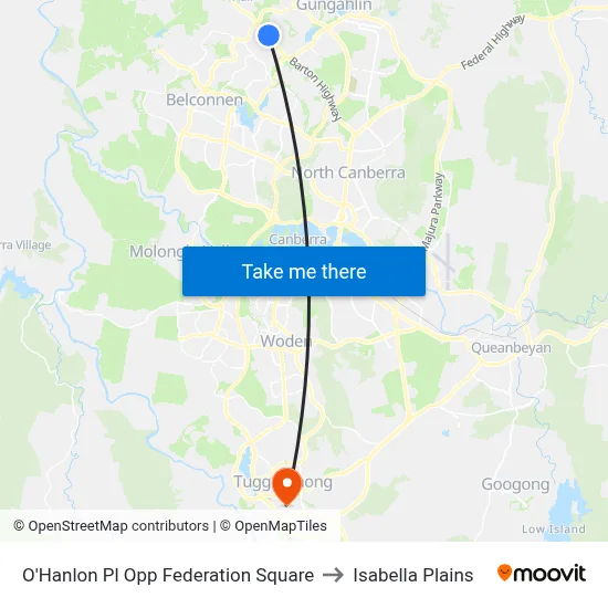 O'Hanlon Pl Opp Federation Square to Isabella Plains map