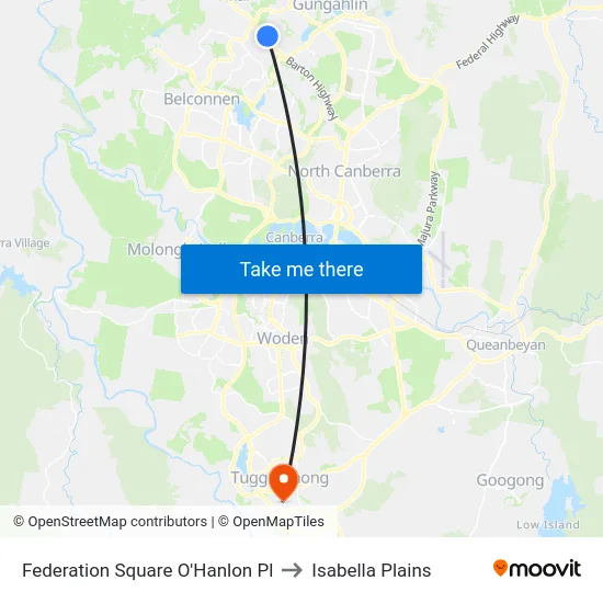 Federation Square O'Hanlon Pl to Isabella Plains map
