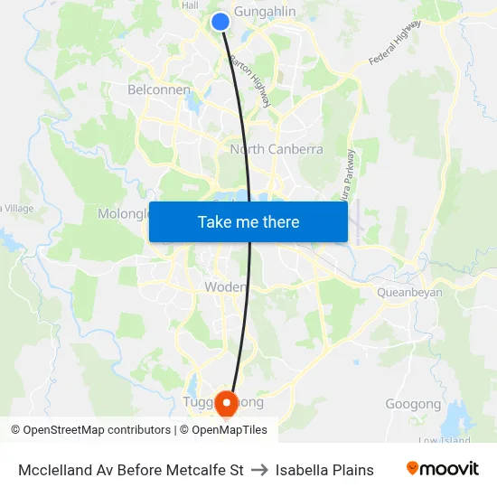 Mcclelland Av Before Metcalfe St to Isabella Plains map