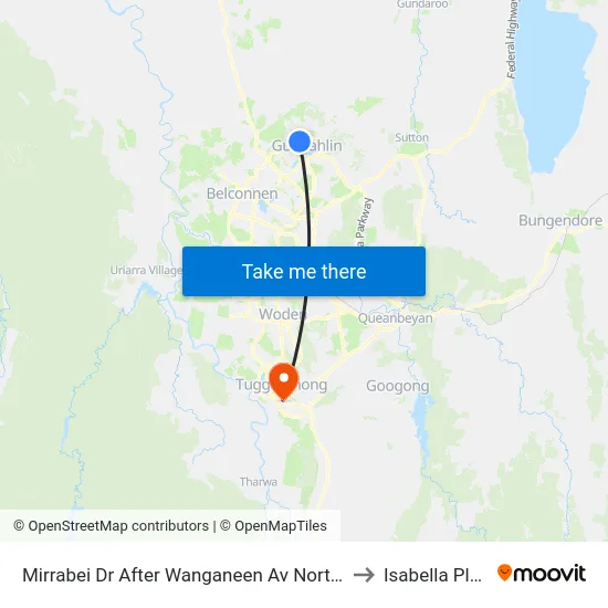 Mirrabei Dr After Wanganeen Av Northbound to Isabella Plains map