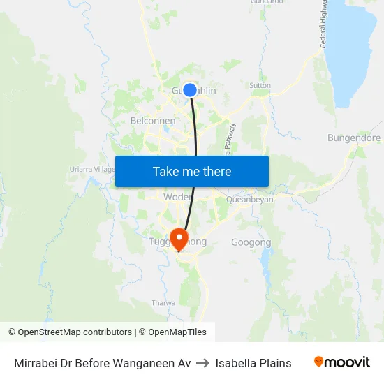 Mirrabei Dr Before Wanganeen Av to Isabella Plains map