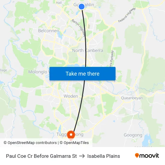 Paul Coe Cr Before Galmarra St to Isabella Plains map