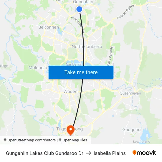 Gungahlin Lakes Club Gundaroo Dr to Isabella Plains map