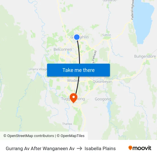 Gurrang Av After Wanganeen Av to Isabella Plains map
