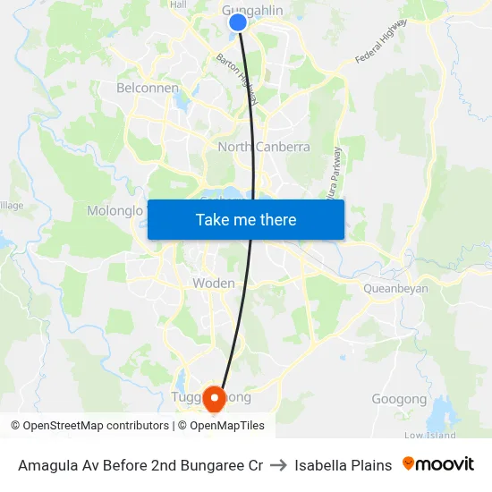 Amagula Av Before 2nd Bungaree Cr to Isabella Plains map