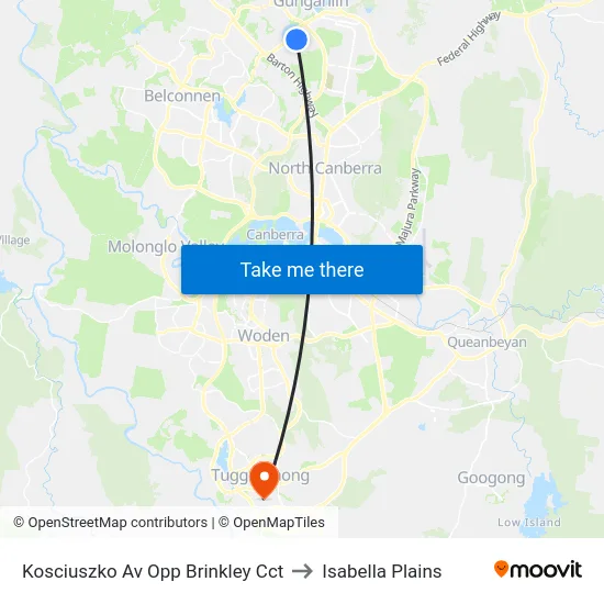 Kosciuszko Av Opp Brinkley Cct to Isabella Plains map