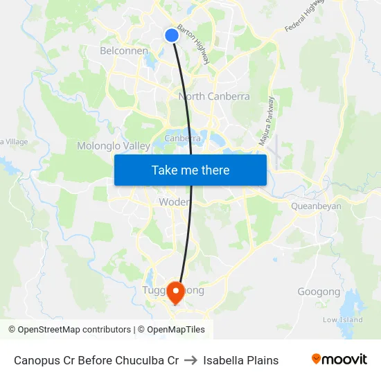 Canopus Cr Before Chuculba Cr to Isabella Plains map