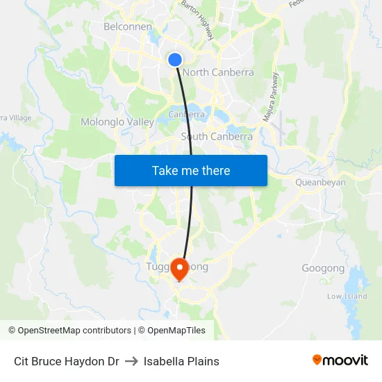 Cit Bruce Haydon Dr to Isabella Plains map