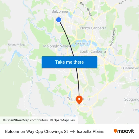 Belconnen Way Opp Chewings St to Isabella Plains map