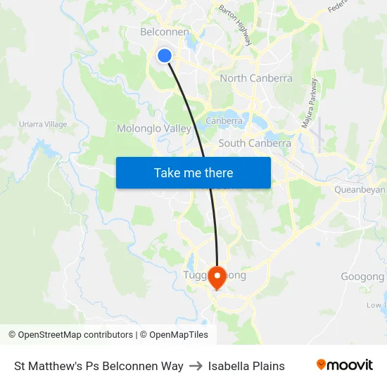 St Matthew's Ps Belconnen Way to Isabella Plains map