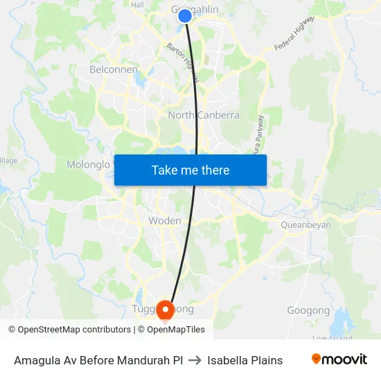 Amagula Av Before Mandurah Pl to Isabella Plains map