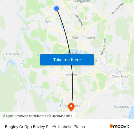 Bingley Cr Opp Bazley St to Isabella Plains map