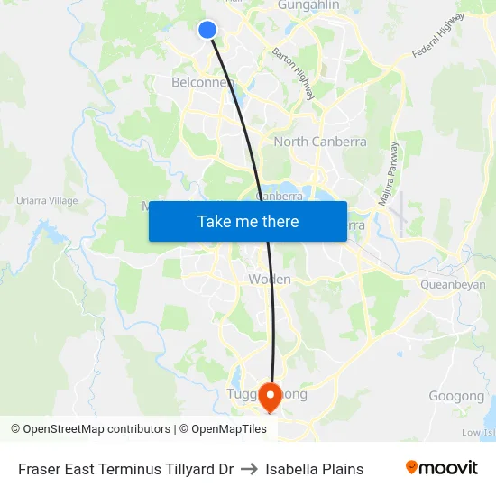 Fraser East Terminus Tillyard Dr to Isabella Plains map