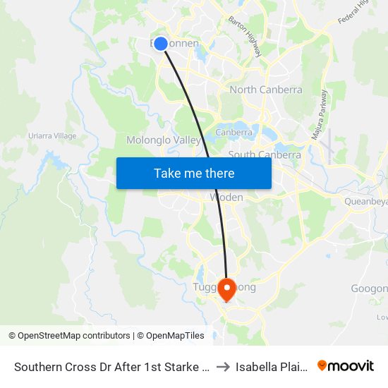 Southern Cross Dr After 1st Starke St to Isabella Plains map