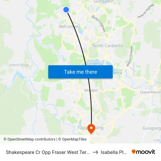 Shakespeare Cr Opp Fraser West Terminus to Isabella Plains map