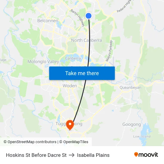 Hoskins St Before Dacre St to Isabella Plains map