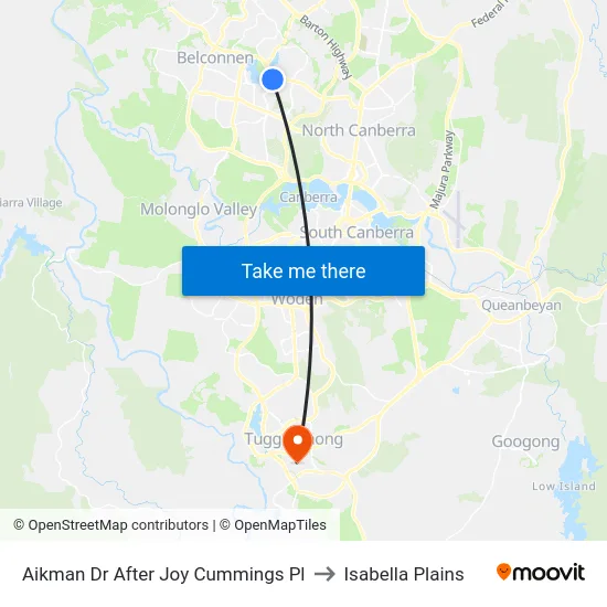 Aikman Dr After Joy Cummings Pl to Isabella Plains map