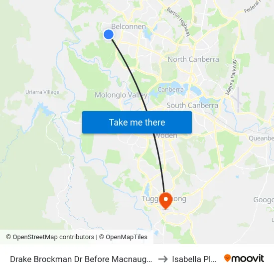Drake Brockman Dr Before Macnaughton St to Isabella Plains map