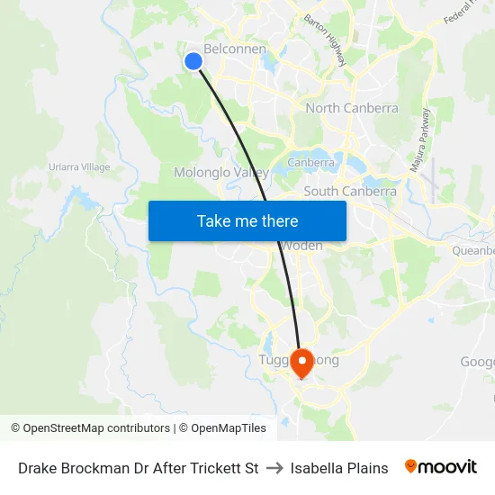 Drake Brockman Dr After Trickett St to Isabella Plains map