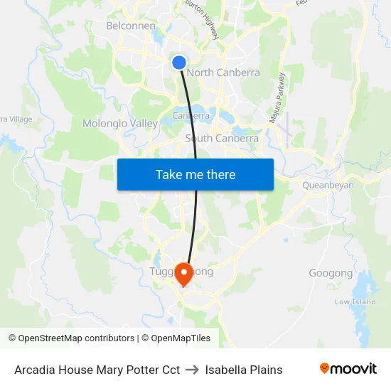 Arcadia House Mary Potter Cct to Isabella Plains map