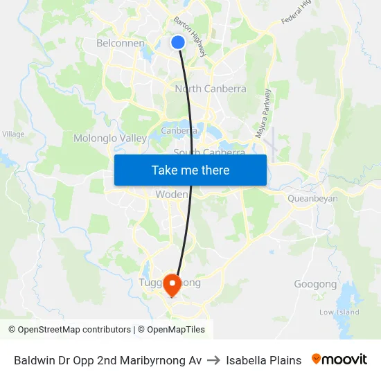 Baldwin Dr Opp 2nd Maribyrnong Av to Isabella Plains map