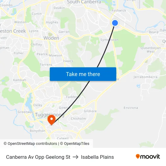 Canberra Av Opp Geelong St to Isabella Plains map