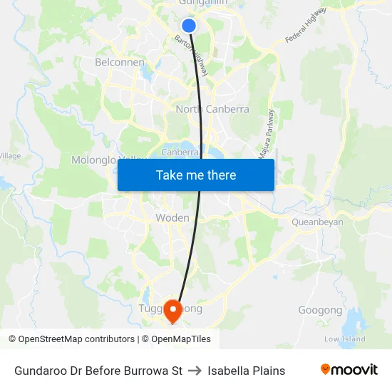 Gundaroo Dr Before Burrowa St to Isabella Plains map