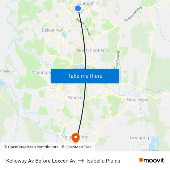 Kelleway Av Before Lexcen Av to Isabella Plains map