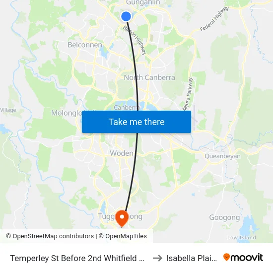 Temperley St Before 2nd Whitfield Cct to Isabella Plains map