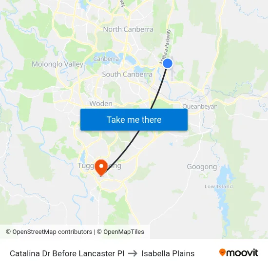 Catalina Dr Before Lancaster Pl to Isabella Plains map
