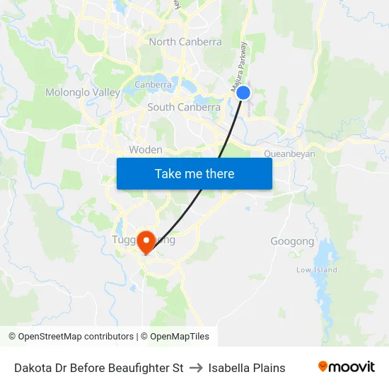Dakota Dr Before Beaufighter St to Isabella Plains map