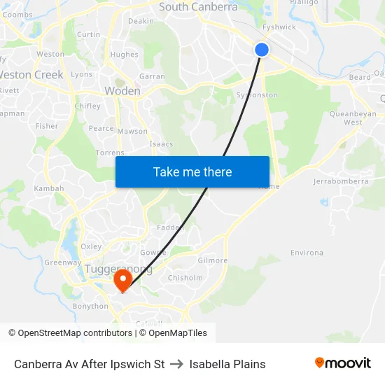 Canberra Av After Ipswich St to Isabella Plains map
