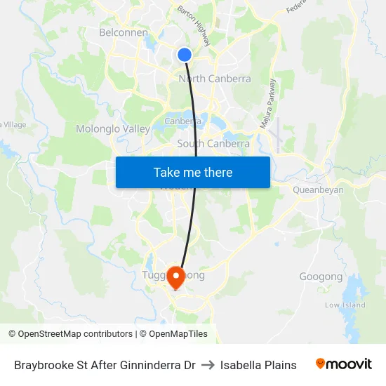 Braybrooke St After Ginninderra Dr to Isabella Plains map
