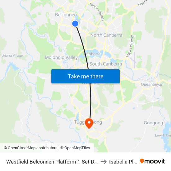 Westfield Belconnen Platform 1 Set Down Only to Isabella Plains map