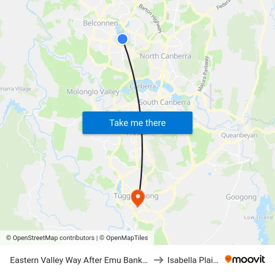 Eastern Valley Way After Emu Bank Dr to Isabella Plains map