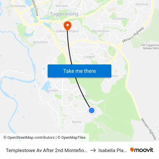 Templestowe Av After 2nd Montefiore Cr to Isabella Plains map