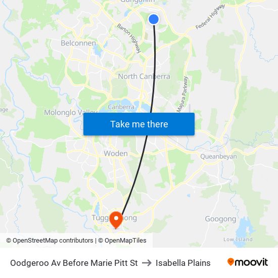 Oodgeroo Av Before Marie Pitt St to Isabella Plains map