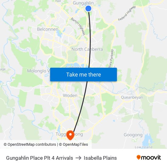 Gungahlin Place Plt 4 Arrivals to Isabella Plains map