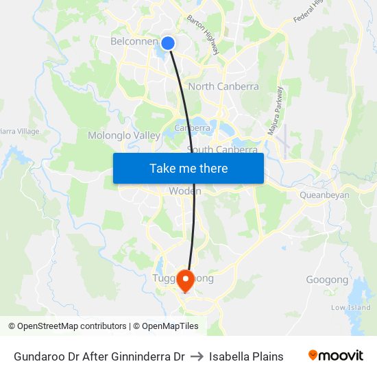 Gundaroo Dr After Ginninderra Dr to Isabella Plains map