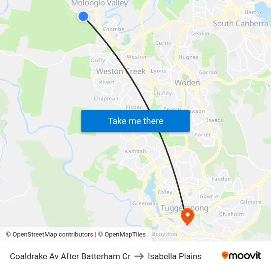 Coaldrake Av After Batterham Cr to Isabella Plains map