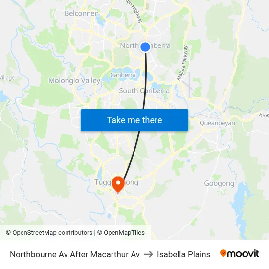 Northbourne Av After Macarthur Av to Isabella Plains map