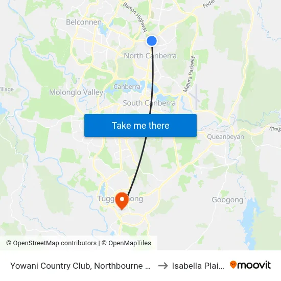 Yowani Country Club, Northbourne Ave to Isabella Plains map