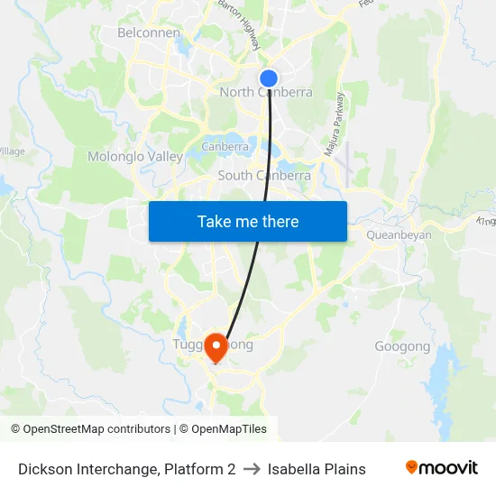 Dickson Interchange, Platform 2 to Isabella Plains map