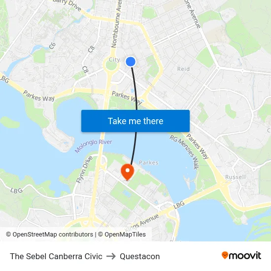 The Sebel Canberra Civic to Questacon map