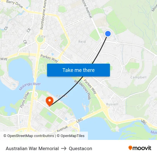 Australian War Memorial to Questacon map