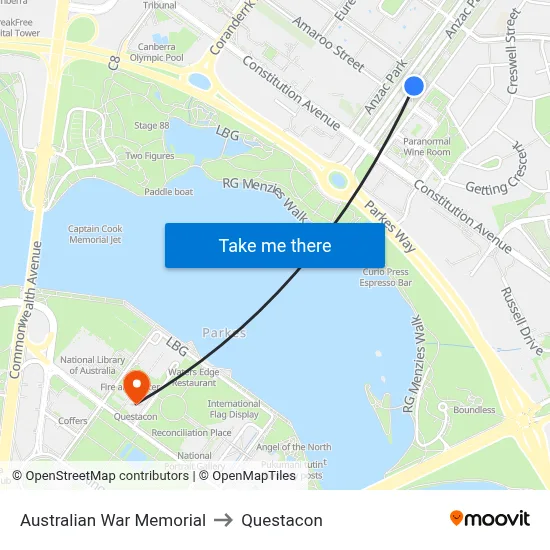 Australian War Memorial to Questacon map
